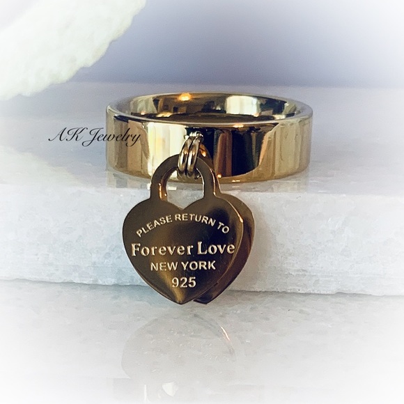 đź’Ž18k Dangle Heart RING, Please Return to words, 2 Hearts - Picture 5 of 5